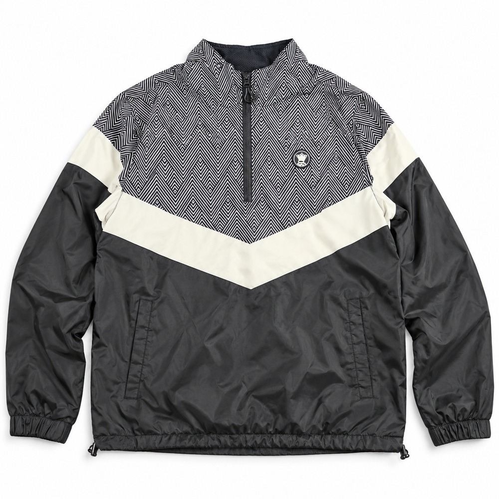 Soul Star Brockman Mens M Hooded Half Zip Windbreaker Jacket Chevron Black White